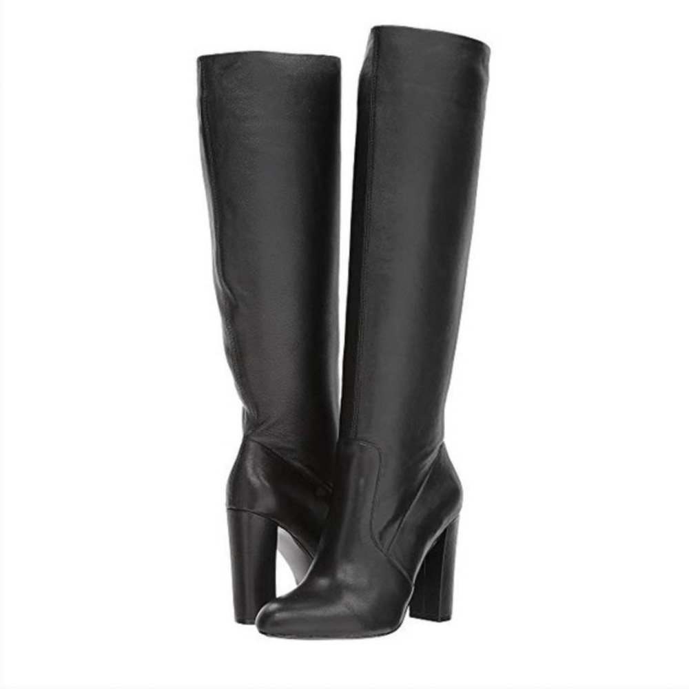 Steve Madden Eton Knee High Tall Black Leather Boots Stacked Heel Boot Size 10